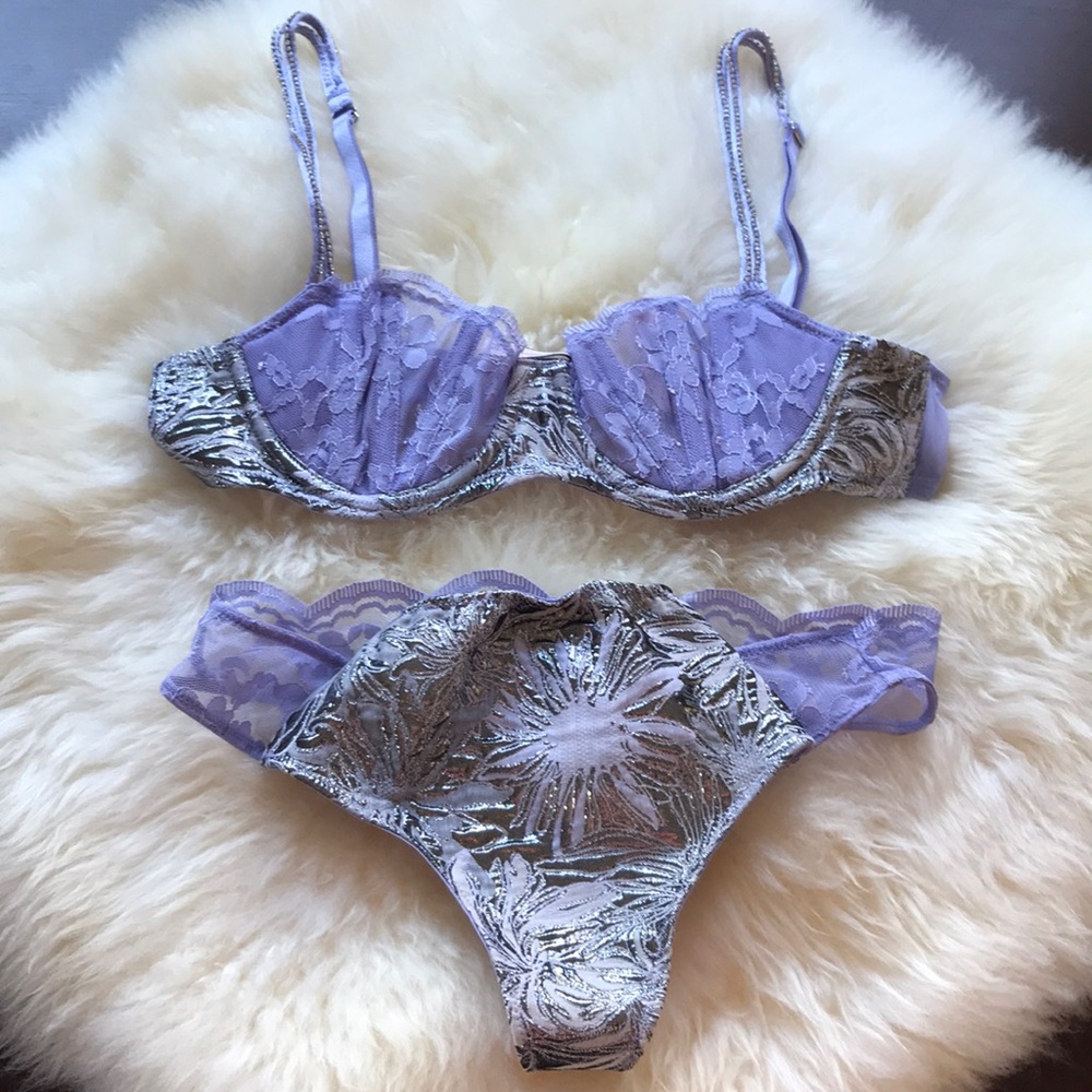 NWT Victoria’s Secret purple brocade bra panty set